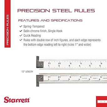 酷牌库|商品详情-Starrett进口代理批发 施泰力弹簧回火钢尺，缎面镀铬处理，快速读数，英制刻度 - 12 英寸长度，4R 刻度类型，3/64 英寸厚度 - CH604R-12