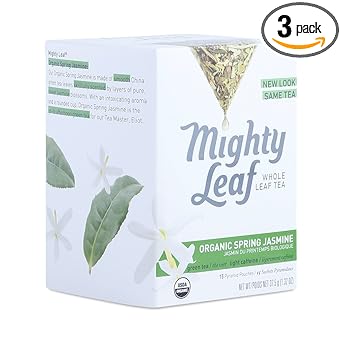 Mighty Leaf进口代理批发 Mighty 叶茶，有机春茉莉花，15 片整叶袋装（3 件装）