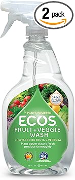 ECOS进口代理批发 ECOS 无毒水果 + 蔬菜清洗剂：22 盎司喷雾瓶，Earth Friendship Products 出品（2 件装）