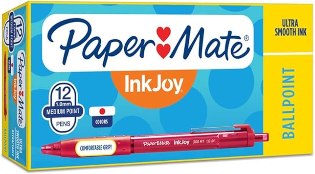 Paper Mate进口代理批发 Paper Mate Inkjoy 300RT 可伸缩圆珠笔，12 支装（12 支装-中号，红色）