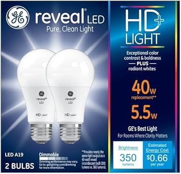 酷牌库|商品详情-GE进口代理批发 GE Reveal HD+ LED 灯泡，40 瓦，A19（2 件装）