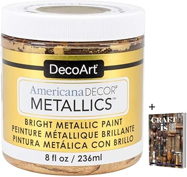 DecoArt进口代理批发 DecoArt Americana Decor Metallics 24K 金漆 - 8 盎司金属 24K 金丙烯酸漆 - 水性多表面涂料，适用于艺术和工艺品、家居装饰、墙面装饰、镀金涂料和修补 + 电子书