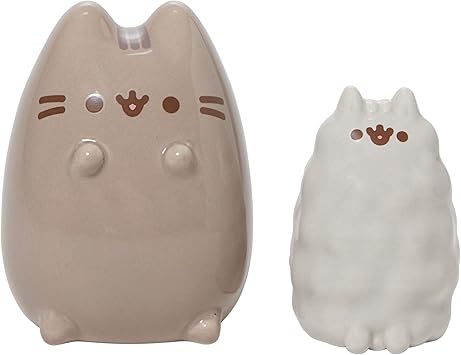 Enesco进口代理批发 Enesco Pusheen 猫和 Stormy 雕刻盐罐和胡椒瓶套装，3.54 英寸，多色