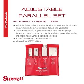 酷牌库|商品详情-Starrett进口代理批发 Starrett 可调节平行套件，用于布局、测量和检查工作 - 专业人士和家居装修的理想选择 - A、B、C、D 尺寸，9/32 英寸厚度，4 件装 - S154SZ