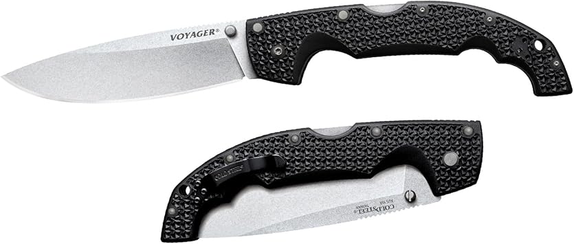 酷牌库|商品详情-Cold Steel进口代理批发 Cold Steel XL Voyager 5.5 英寸 AUS10A 落点锋利刀片 6.75 英寸 Griv-Ex 手柄日常携带战术折叠刀带 Tri-Ad 锁