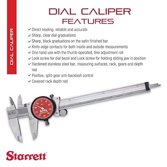 酷牌库|商品详情-Starrett进口代理批发 Starrett Starrett 120 系列不锈钢带表卡尺，带锁紧螺钉和塑料外壳 - 红面，0-6" 范围，0.001" 刻度，+/-.001" 精度 - R120A-6