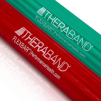 酷牌库|商品详情-Theraband进口代理批发 THERABAND FlexBar，网球肘治疗杆，缓解肌腱炎疼痛并提高握力，适用于高尔夫球手肘部和肌腱炎的阻力杆，轻中型，2 件装，红色/绿色