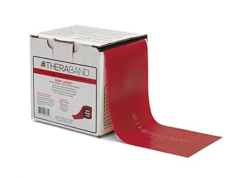 Theraband进口代理批发 THERABAND 阻力带 25 码卷，中红色非乳胶专业弹力带，适用于上半身和下半身锻炼、物理治疗、普拉提和康复，分配器盒，3 级