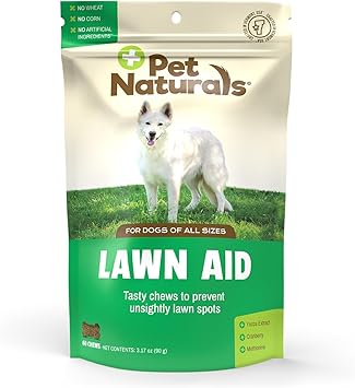 Pet Naturals进口代理批发 Pet Naturals Lawn Aid 狗尿液中和剂（适用于草坪） - 60 粒鸡肉味咀嚼片 - 健康狗粮，可保持尿液 PH 平衡，维持绿草，支持膀胱和尿道健康