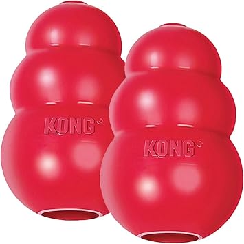 KONG进口代理批发 Kong 经典狗狗玩具 - 狗狗抓取和咀嚼玩具 - 可填充零食 - 耐用天然橡胶材料 - 适合小型犬（2 件装）