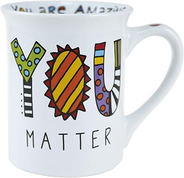 Enesco进口代理批发 Enesco 我们的名字是 Mud Cuppa Doodles You Matter 咖啡杯，16 盎司，多色