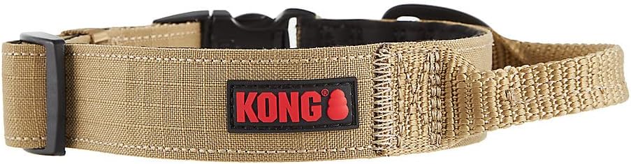 KONG进口代理批发 KONG 超耐用带衬垫舒适手柄狗项圈（中号，棕褐色）