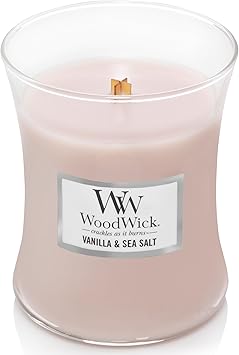 酷牌库|商品详情-WoodWick进口代理批发 WoodWick 中号沙漏蜡烛，香草海盐和薰衣草水疗香味 - 优质大豆蜡，Pluswick Wood Wicks，美国制造