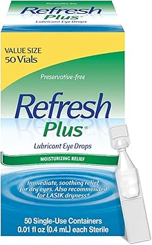 Refresh进口代理批发 Refresh Plus 润滑剂滴眼液，不含防腐剂，0.01 液体盎司一次性容器，50 片，包装可能有所不同