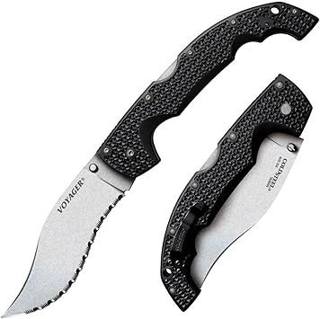 Cold Steel进口代理批发 Cold Steel Voyager XL Vaquero 5.5 英寸 AUS10A Kukri 锋利刀片 6.75 英寸 Griv-Ex 手柄日常携带战术折叠刀带 Tri-Ad 锁