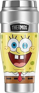 THERMOS进口代理批发 Spongebob OFFICIAL 海绵面 THERMOS STAINLESS KING 不锈钢旅行杯，真空隔热，双层，16 盎司