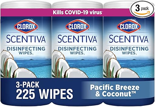 Clorox进口代理批发 The Clorox Company Clorox Scentiva 湿巾，无漂白清洁湿巾 - Pacific Breeze 和椰子味，75 片（3 片装），60037