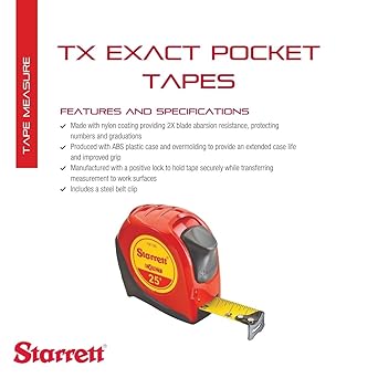 酷牌库|商品详情-Starrett进口代理批发 Starrett 精确伸缩英制袖珍卷尺，带尼龙涂层、钢带夹和自动调节端钩 - 1 英寸宽 x 25 英寸长 - KTX1-25-N-SP01