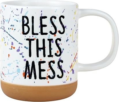 Enesco进口代理批发 Enesco 我们的名字是泥土 Bless This Mess Splatter 咖啡杯，16 盎司，多色