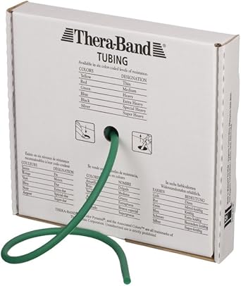 Theraband进口代理批发 THERABAND 阻力管，专业乳胶弹性管，上半身和下半身，核心锻炼，物理治疗，下普拉提，在家锻炼和康复，25 英尺，绿色，重型，中级 1