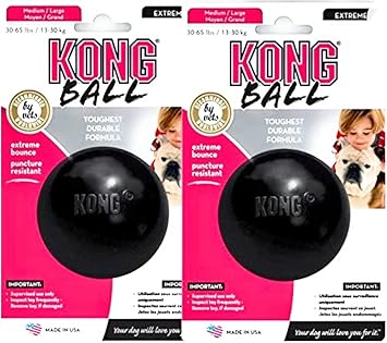 KONG进口代理批发 KONG - Extreme Ball - 耐用橡胶狗玩具，适用于强力咀嚼机，黑色 - 适合中型/大型犬