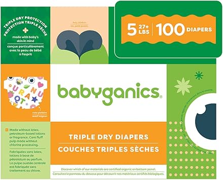 Babyganics进口代理批发 Babyganics 5 号、100 片、吸水、透气、三重干燥保护尿布