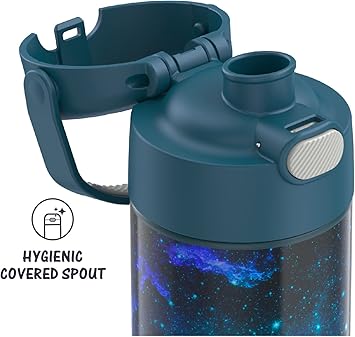 酷牌库|商品详情-THERMOS进口代理批发 THERMOS FUNTAINER 16 盎司银河青色和哑光木炭不锈钢真空隔热水瓶带喷嘴盖 2 件装