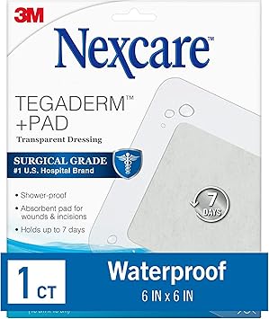 Nexcare进口代理批发 Nexcare Tegaderm + 垫透明敷料，吸收垫可吸干液体且不会粘在伤口上，6 x 6 英寸，1 片