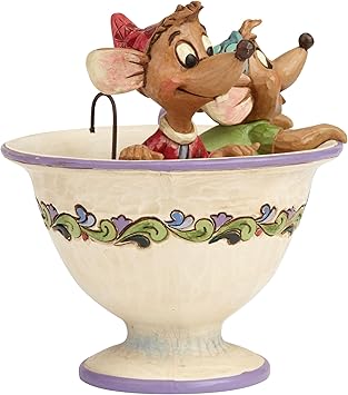 酷牌库|商品详情-Enesco进口代理批发 Enesco Disney Traditions by Jim Shore 灰姑娘 Jaq 和 Gus 茶杯树脂雕像，4.25，白色