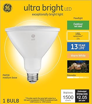 GE进口代理批发 GE 超亮 LED 灯泡，150 瓦，暖白色，PAR38 户外泛光灯