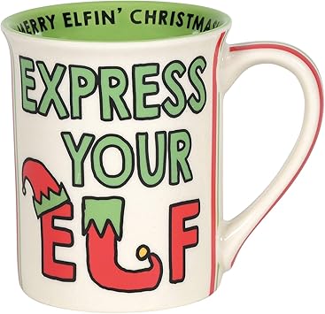 Enesco进口代理批发 Enesco 我们的名字是 Mud Holiday Express Your Elf 咖啡杯，1 件（1 件装），多色