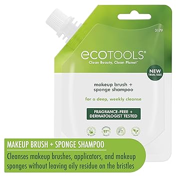 酷牌库|商品详情-EcoTools进口代理批发 EcoTools 化妆刷和混合海绵洗发水，去除刷子和海绵上的污垢、化妆品和杂质，旅行装，非常适合外出携带，防过敏，3.4 液体盎司/100.6 毫升小袋，2 件装