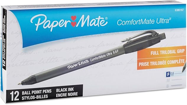 酷牌库|商品详情-Paper Mate进口代理批发 Paper Mate 6380187 ComfortMate Ultra RT 圆珠笔伸缩笔，黑色墨水，细，一打