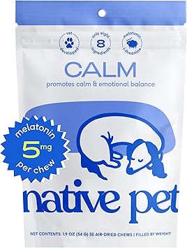 Native Pet进口代理批发 Native Pet Calm Dog Calming Chews 天然镇静狗零食，用褪黑激素制成，适合狗 - 狗睡眠辅助天然狗镇静咀嚼物狗焦虑缓解 - 镇静狗零食 - 30 颗咀嚼片