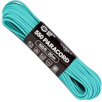 Atwood Rope进口代理批发 Atwood Rope MFG 550 伞绳 100 英尺 7 股芯尼龙降落伞绳户外救生装备美国制造 |挂绳、手链、手柄包、钥匙扣（青色）