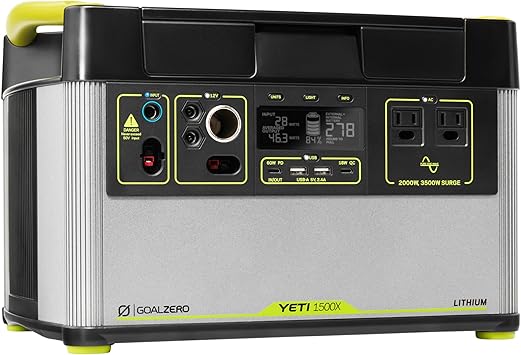 Goal Zero进口代理批发 零目标 Yeti 便携式发电站 - Yeti 1500X 带 1,516 瓦时电池容量、USB 端口和交流逆变器 - 可充电太阳能发电机，适合露营、旅行、户外活动、离网和家庭使用