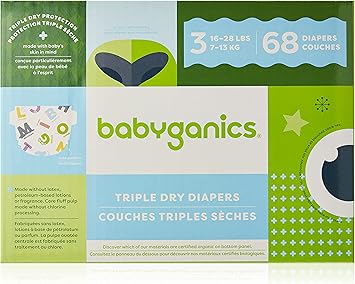 Babyganics进口代理批发 Babyganics 尿布，尺寸 3，68 克拉，Babyganics 超吸水尿布