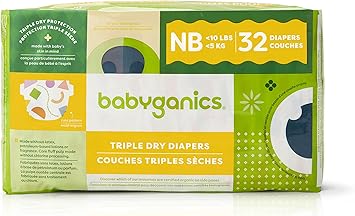 Babyganics进口代理批发 Babyganics 新生儿尿布，32 片，吸水透气，三重干燥婴儿尿布