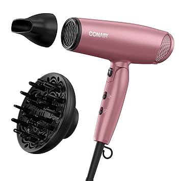 CONAIR进口代理批发 Conair 吹风机，带扩散器和折叠手柄，适合旅行携带的吹风机，Radiance Boost 吹风机，可减少毛躁，增加光泽，打造令人难以抗拒的丝滑头发，包括扩散器和集中器