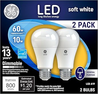 GE进口代理批发 GE LED 灯泡，60 瓦，柔白，A19（2 件装）