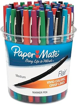 Paper Mate进口代理批发 Paper Mate Flair 毡尖记号笔，多种墨水，中号，48 支笔/套 (PAP4651) Paper Mate 出品