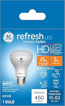 GE进口代理批发 GE Refresh LED 灯泡，45 瓦，日光，R20 泛光灯（1 件装）