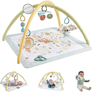 Fisher-Price进口代理批发 Fisher-Price 婴儿游戏垫可简单感知新生儿体操，配有移动和感官活动玩具，适合 0 个月以上发育游戏年龄