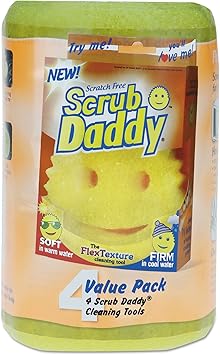 Scrub Daddy进口代理批发 Scrub Daddy SD4PI 防刮擦海绵，直径 4 1/8 英寸，黄色，聚合物泡沫，4/包