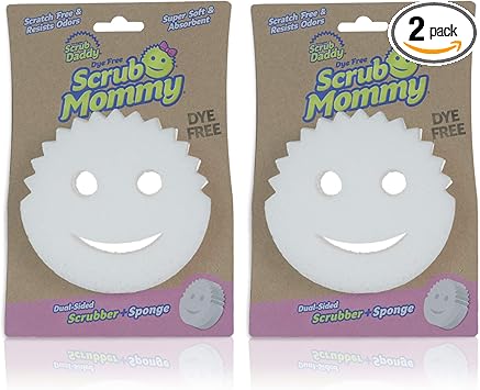 Scrub Daddy进口代理批发 Scrub Daddy 双面海绵和洗涤器 - Scrub Mommy 不含染料 - 适用于餐具和家居的无刮擦洗涤器，防臭，在温水中柔软，在冷水中坚硬，可用洗碗机清洗，1 件（2 件装）