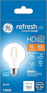 GE进口代理批发 GE Refresh LED 灯泡，40 瓦，日光，G25 球形灯泡，透明，中号底座（1 件装）