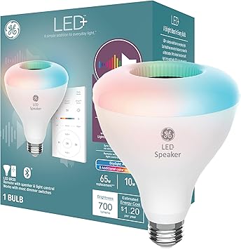 酷牌库|商品详情-GE进口代理批发 GE LED+ BR30 LED 灯泡，室内变色无线蓝牙扬声器泛光灯，带遥控，10W，多色 + 日光（1 件装）