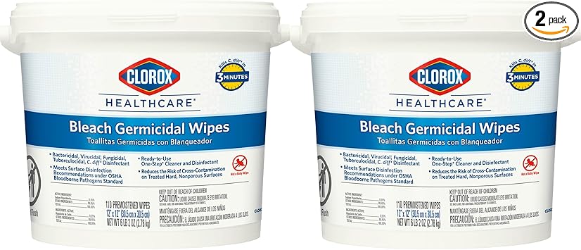 Clorox Healthcare进口代理批发 Clorox Healthcare 漂白杀菌湿巾桶，110 片，2 件装（包装可能有所不同）