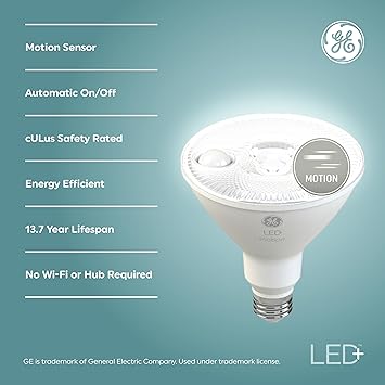 酷牌库|商品详情-GE进口代理批发 GE LED+ 运动传感器 LED 灯泡，14W，PAR38 户外安全泛光灯，暖白色，CAC（2 件装）