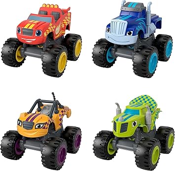 酷牌库|商品详情-Fisher-Price进口代理批发 Fisher-Price Blaze 和 Monster Machines 压铸玩具、赛车手推式金属车 4 件装，适合 3 岁以上学龄前儿童假装玩耍（亚马逊独家）